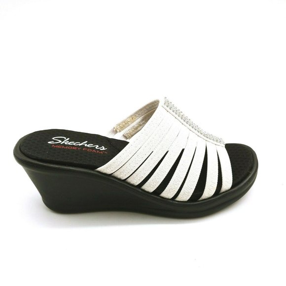 Skechers | Shoes | Skechers Womans Wedge Heel Slide Sandal White 7 | Poshmark